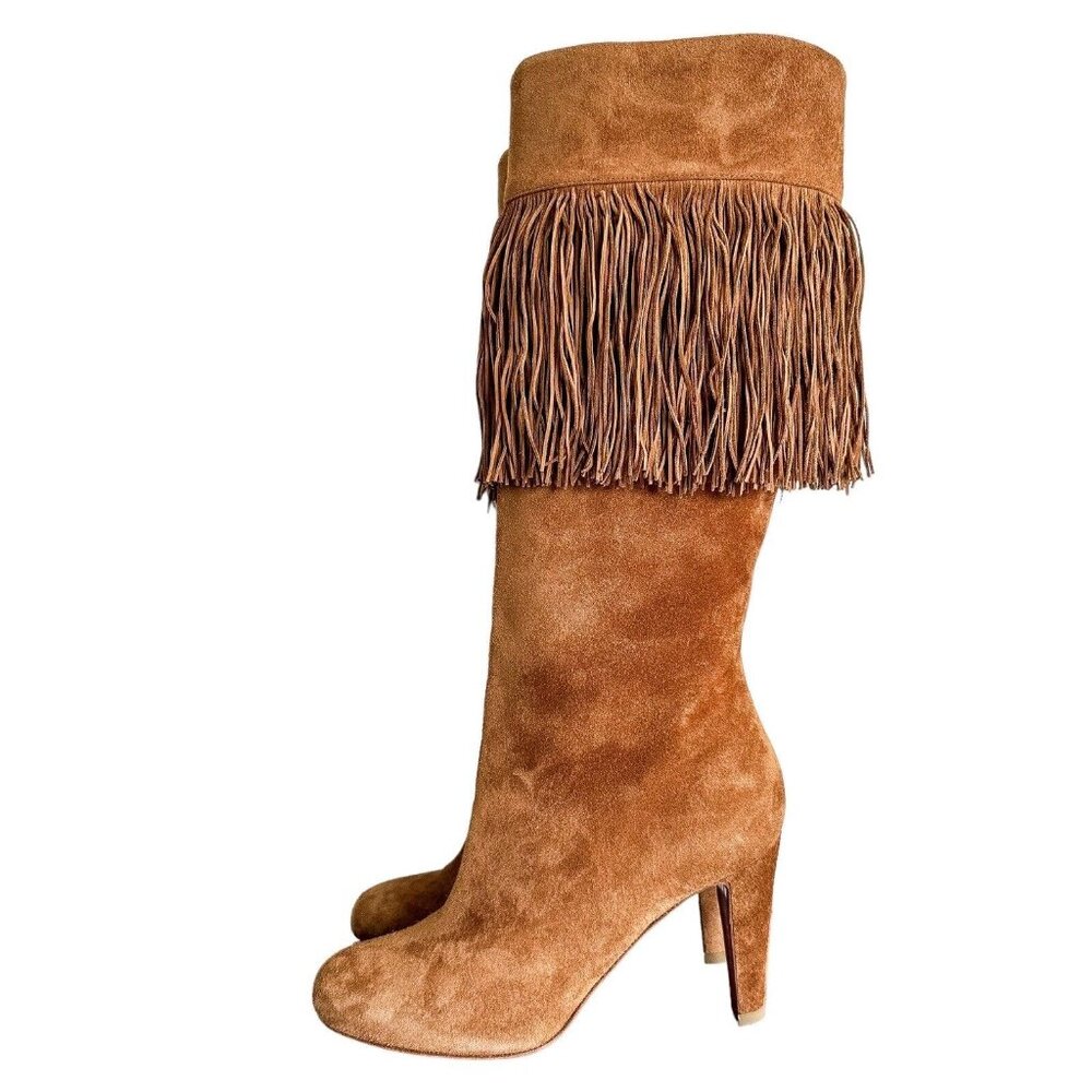 Christian Louboutin Brown Suede Fringe Knee Boots